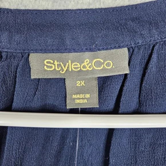 STYLE & Co. Industrial Blue V-neck Peasnt Women's Blouse Size 2X - Picture 3 of 8